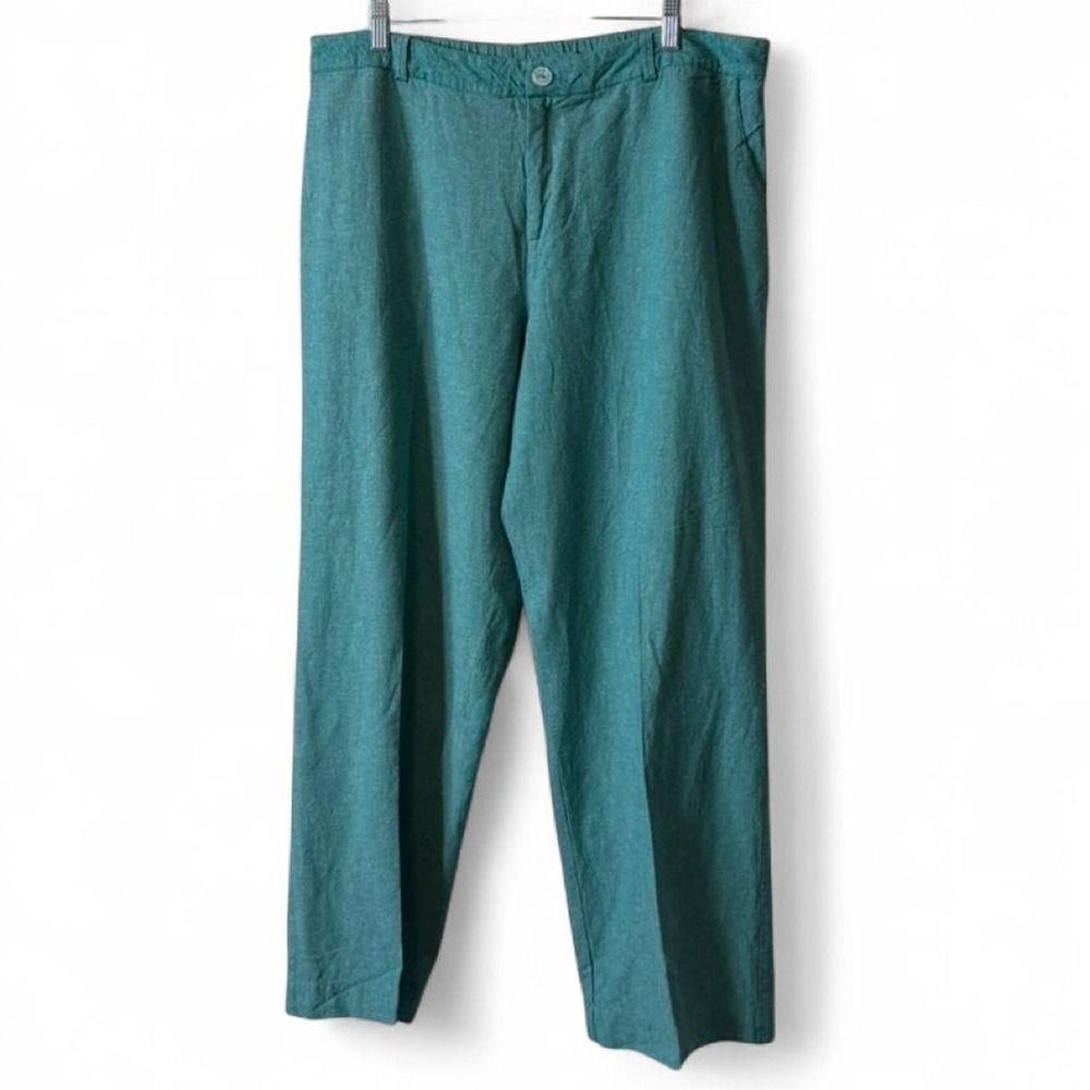 Vintage 90s Coldwater Creek Teal Linen Blend Pants, Women's‎ Size 18W
